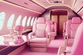 Large toy pink plane cabin. Air travel concept. Girls' holidays. Doll luxurious expensive lifestyle. Generative Ai Royalty Free Stock Photo