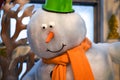 Large toy snowman indoors, close-up Royalty Free Stock Photo