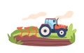 Large Tractor Efficiently Plows Vast Fields, Preparing Soil For Planting Crops. Machine Maneuvers Through Rugged Terrain