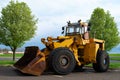 large tractor loader bulldozer yellow wheel heavy