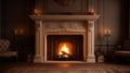 A large traditional fireplace in a cozy living room Royalty Free Stock Photo