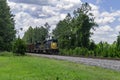 Large train on tacks hauling cargo