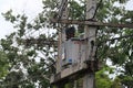 Large transformers, high-voltage systems installed in outdoor public areas.