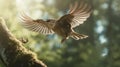 Sparrow Flying In Forest: Dusseldorf School Style With Unreal Engine 5
