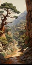 A Serene Valley: Detailed Architecture Painting With Baobab Tree