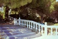 Large trees in the estate, a bridge in the park