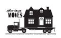 large truck carrying a country house, service for moving a house, fast delivery