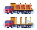 Large truck for hauling wood from sawmill. Wooden logs transportation. Industrial vehicle. Lorry van. Forestry heavy