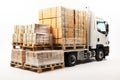 A large truck loaded with cargo shipments. White isolated Royalty Free Stock Photo