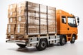 A large truck loaded with cargo shipments. White isolated Royalty Free Stock Photo