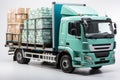 A large truck loaded with cargo shipments. White isolated