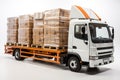 A large truck loaded with cargo shipments. White isolated Royalty Free Stock Photo
