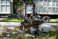 Large truck picking up trash and debris outside of Houston neighborhood Royalty Free Stock Photo