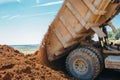 Large truck unloads clay and crushed stone Royalty Free Stock Photo