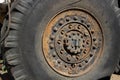 a big truck wheel with lots of fasteners Royalty Free Stock Photo