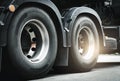 Large a truck wheels and tires of semi truck. Royalty Free Stock Photo
