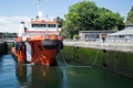 Large tugboat firefighting ship at Ballard Locks Royalty Free Stock Photo