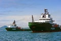 Large tugs Posh Constant and Salviceroy at anchor in the roads. Nakhodka Bay. East (Japan) Sea. 01.06.2012