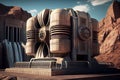 Large turbines spin to create electricity in the powerplant at Hoover Dam