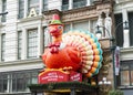 Large turkey decoration on the top of Macy`s entrance for the Thanksgiving Day Parade