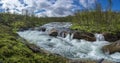 Large turquoise River landscape and mountainous valley in Padjelanta