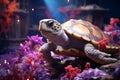 Large turtle on a blurred background close-up