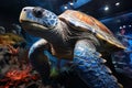 Large turtle on a blurred background close-up