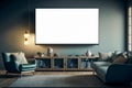 Large tv display monitor in foyer, lobby, office hall. Coastal style interior. Generative AI Royalty Free Stock Photo