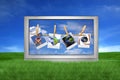 Large TV Outside With Global Issues on Screen Royalty Free Stock Photo