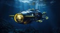 Large underwater bathyscaphe for exploring the depths of the sea. Used to study the environmental situation on the