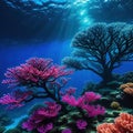 large underwater Christmas tree made of coral and Creative dark ocean New Year