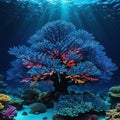 large underwater Christmas tree made of coral and Creative dark ocean New Year