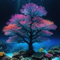 large underwater Christmas tree made of coral and Creative dark ocean New Year