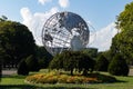 Unisphere Globe with Beautiful Flowers at Flushing Meadows Corona Park during the Summer in Flushing Queens of New York City Royalty Free Stock Photo