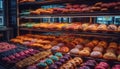 Large variety of fresh baked sweets in store generated by AI