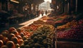 Large variety of fresh fruits and vegetables for sale generated by AI