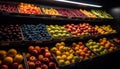 Large variety of fresh, organic fruits and vegetables generated by AI