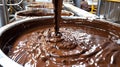 Large Vat of Liquid Chocolate Being Stirred in a Factory Setting. Concept of Chocolate Production, Sweet Indulgence