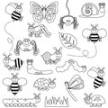 Large Vector Set of Cute Cartoon Bugs Line Art Royalty Free Stock Photo