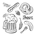 Large vector set line art hand drawn Doodle cartoon set Oktoberfest themed elements, objects and symbols. Isolated objects on Royalty Free Stock Photo
