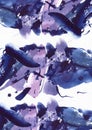 Large vertical watercolor illustration, hand drawn with brush and blue and purple ink colors. Raster grainy abstract background, g Royalty Free Stock Photo