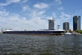 Large vessel docked at a harbor, surrounded by the tranquil waters of the bay Royalty Free Stock Photo