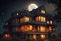 horror house of Halloween in the night Royalty Free Stock Photo