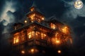 horror house of Halloween in the night Royalty Free Stock Photo