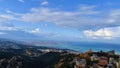 Large view of Beyrouth from Harissa and saint Paul Cathedral in front of mediterranean see, in Lebanon