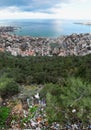 Large view of Jounieh, Lebanon,  from  the edge of the road in the mountain above the city with all the trashes left there by Royalty Free Stock Photo