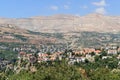 Large view on the village of Bcharre, built on the cliffs above the historical valley of saints Royalty Free Stock Photo