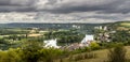 Large view by wide angle on small typical village close to the Seine River near Rouen in France. Nice countryside panorama Royalty Free Stock Photo