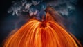 A large volcano erupting with smoke and fire in the sky, AI Royalty Free Stock Photo