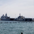 Large war ships in San Diego harbor